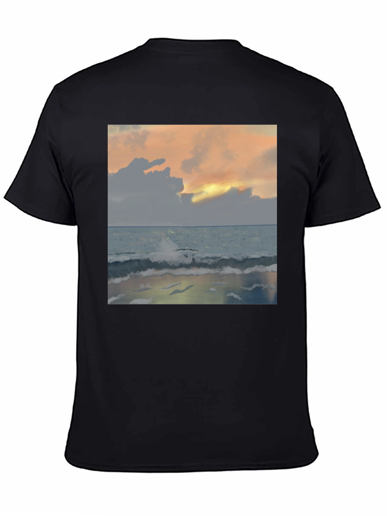 Ocean Sunset Graphic Tee - Relaxed Fit Black T-Shirt