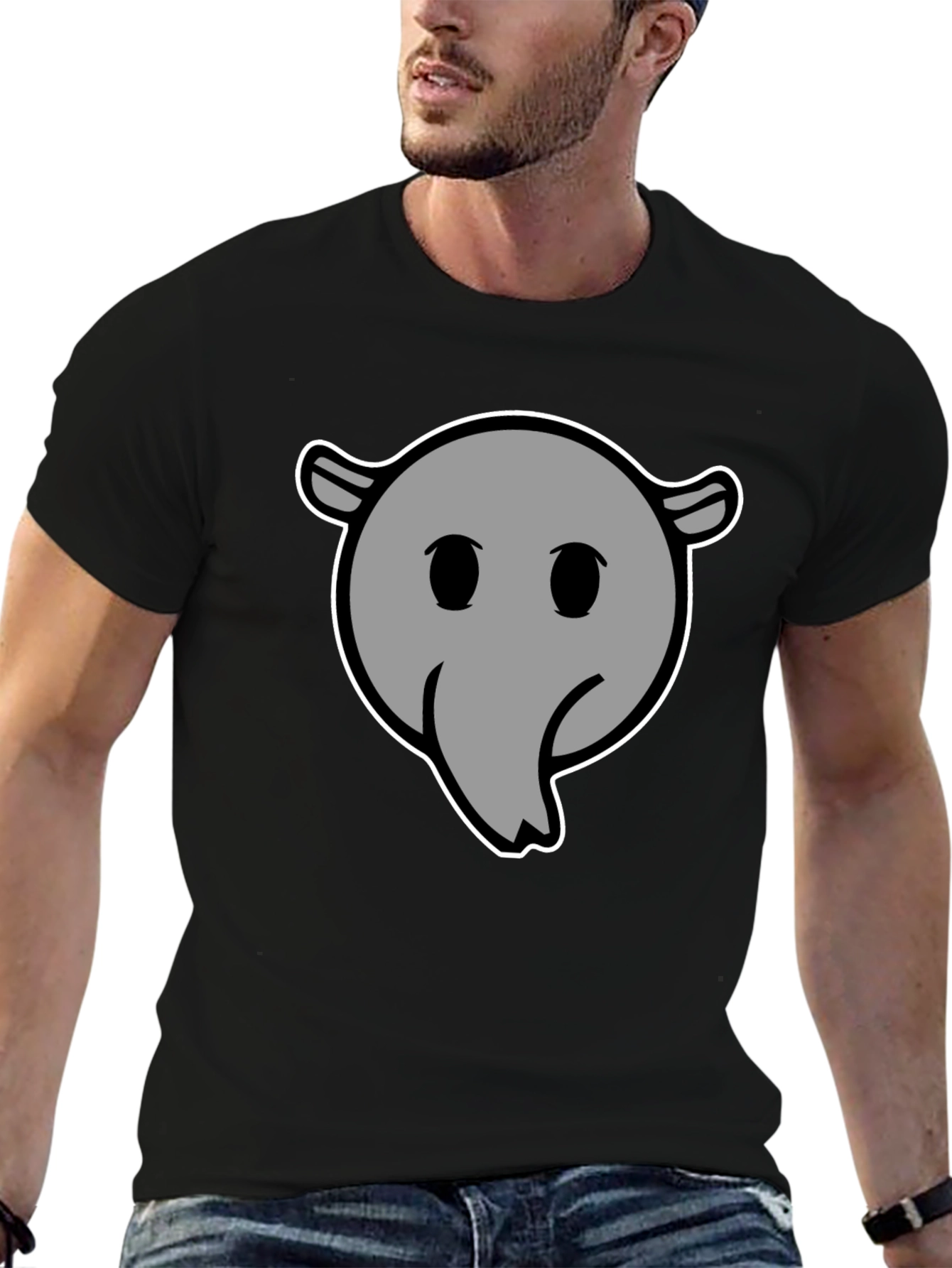 Cartoon Anteater Graphic Tee - Black Cotton T-Shirt