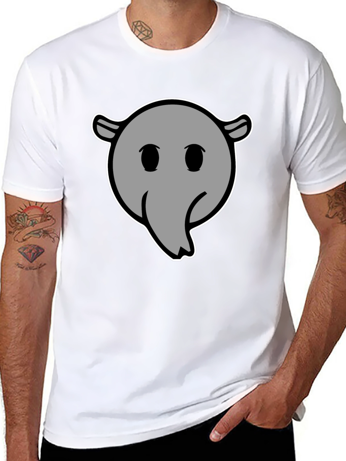 Cartoon Anteater Graphic Tee - Black Cotton T-Shirt