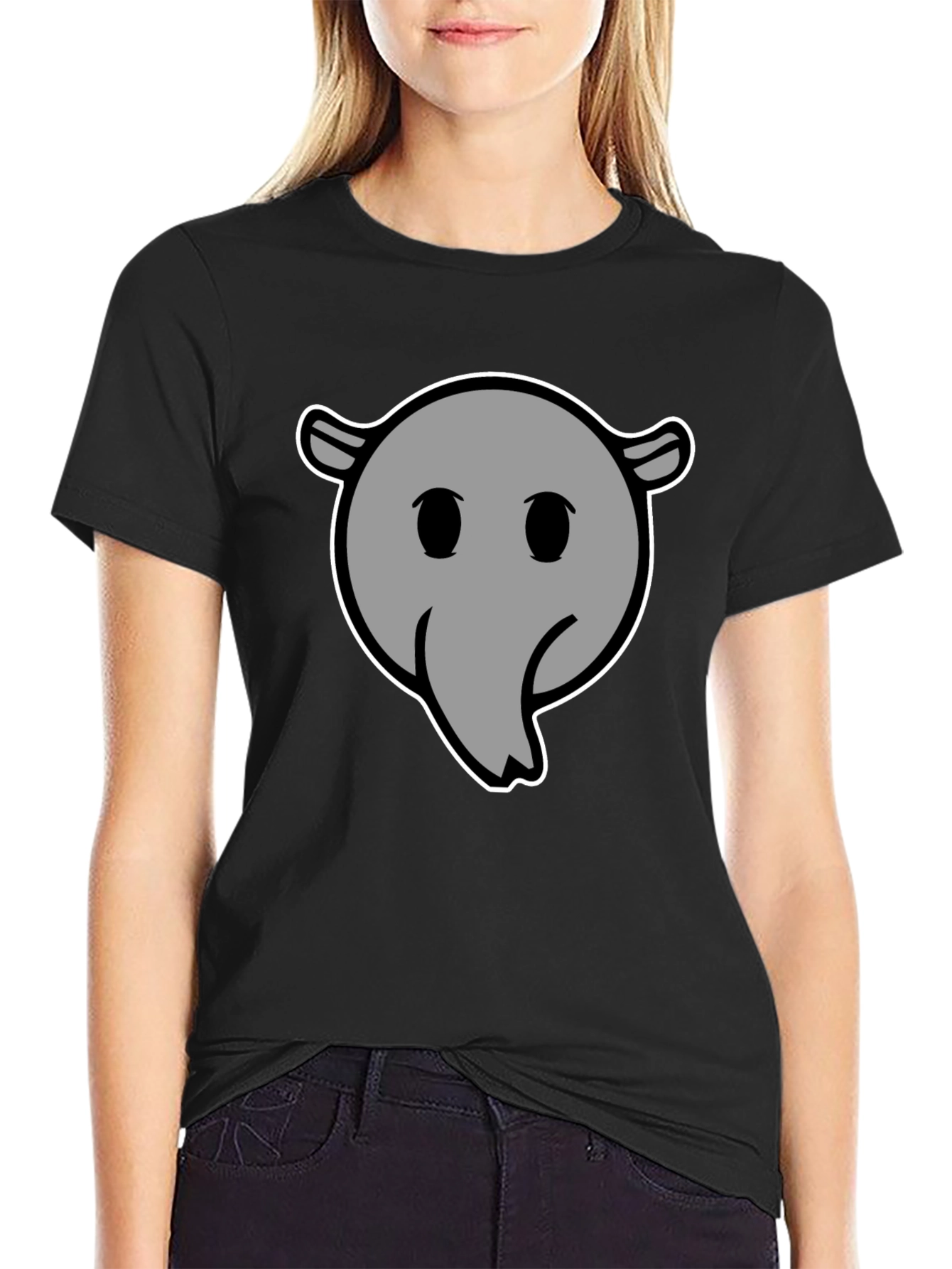 Cartoon Anteater Graphic Tee - Black Cotton T-Shirt