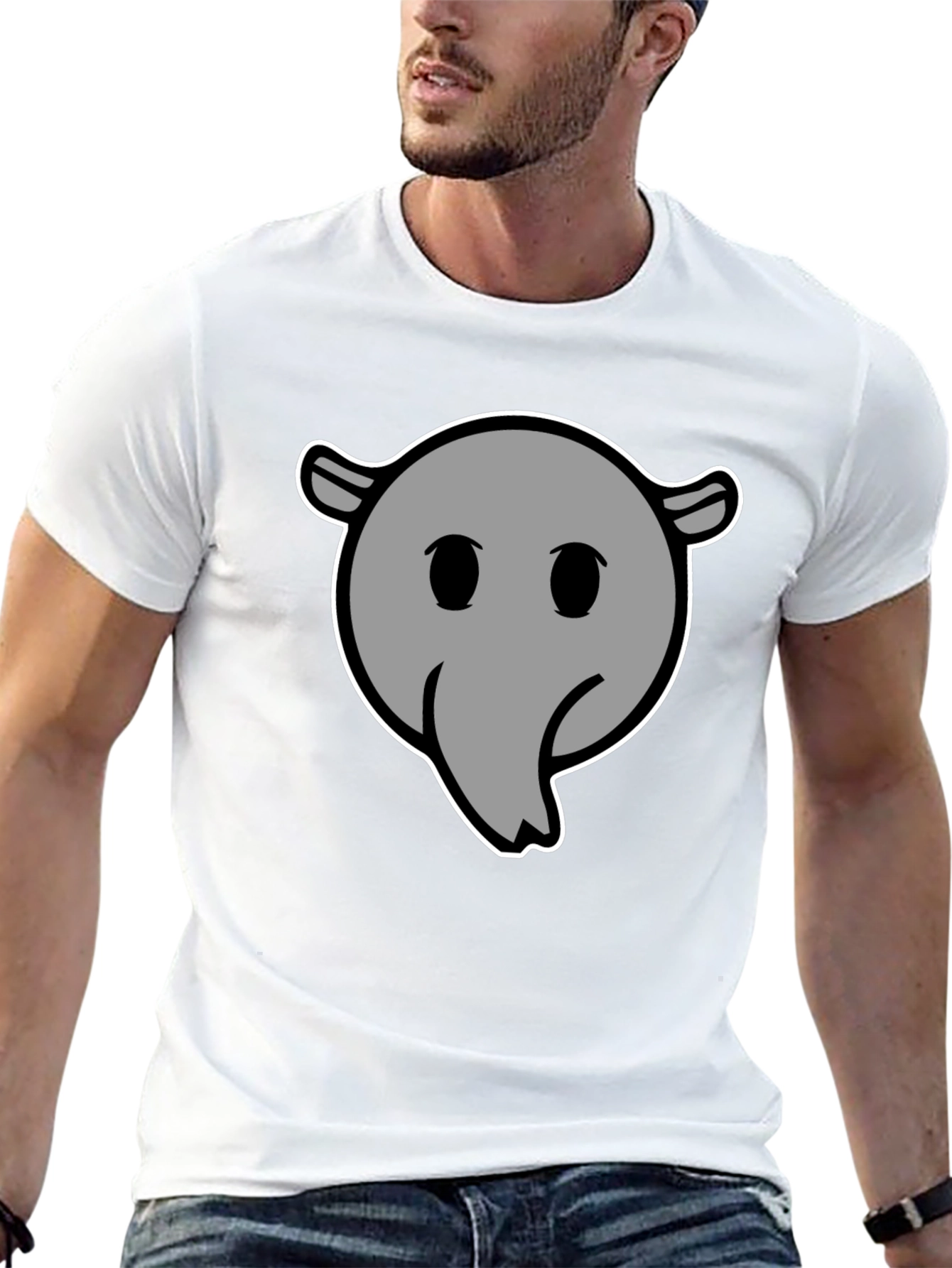 Cartoon Anteater Graphic Tee - Black Cotton T-Shirt