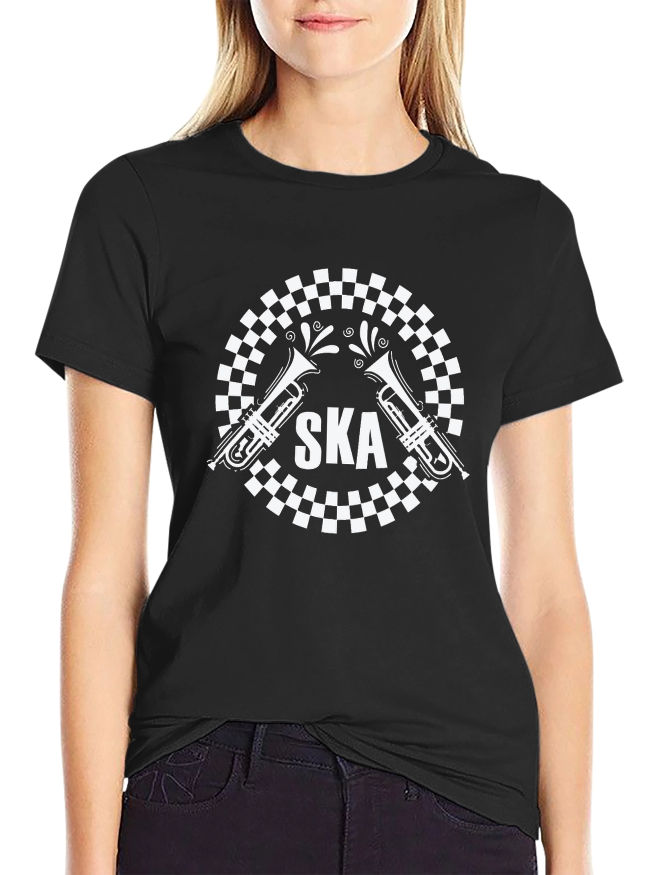 Ska Music T-Shirt: Checkerboard Trumpet Design
