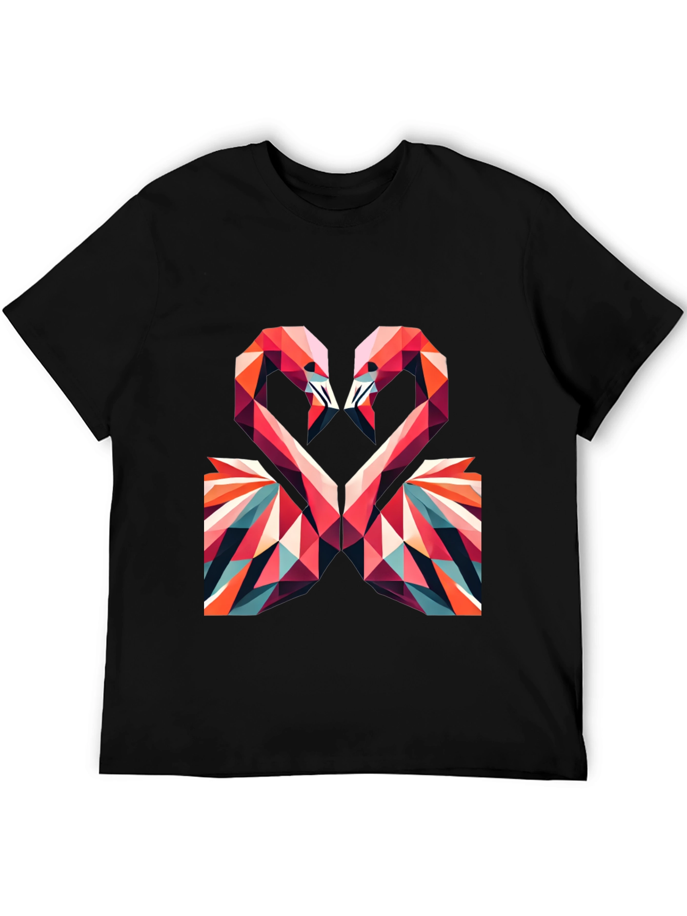 Geometric Flamingo Heart Graphic Tee - Black