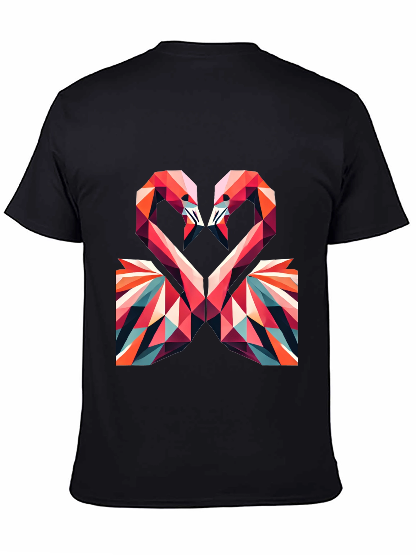 Geometric Flamingo Heart Graphic Tee - Black