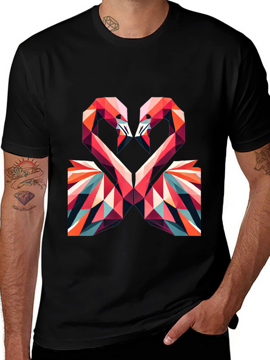 Geometric Flamingo Heart Graphic Tee - Black