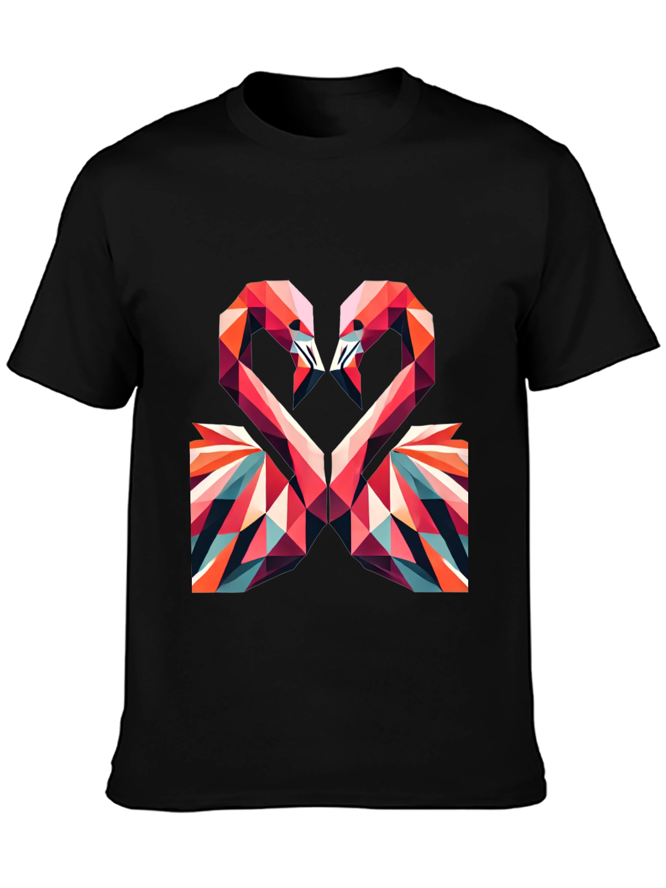 Geometric Flamingo Heart Graphic Tee - Black