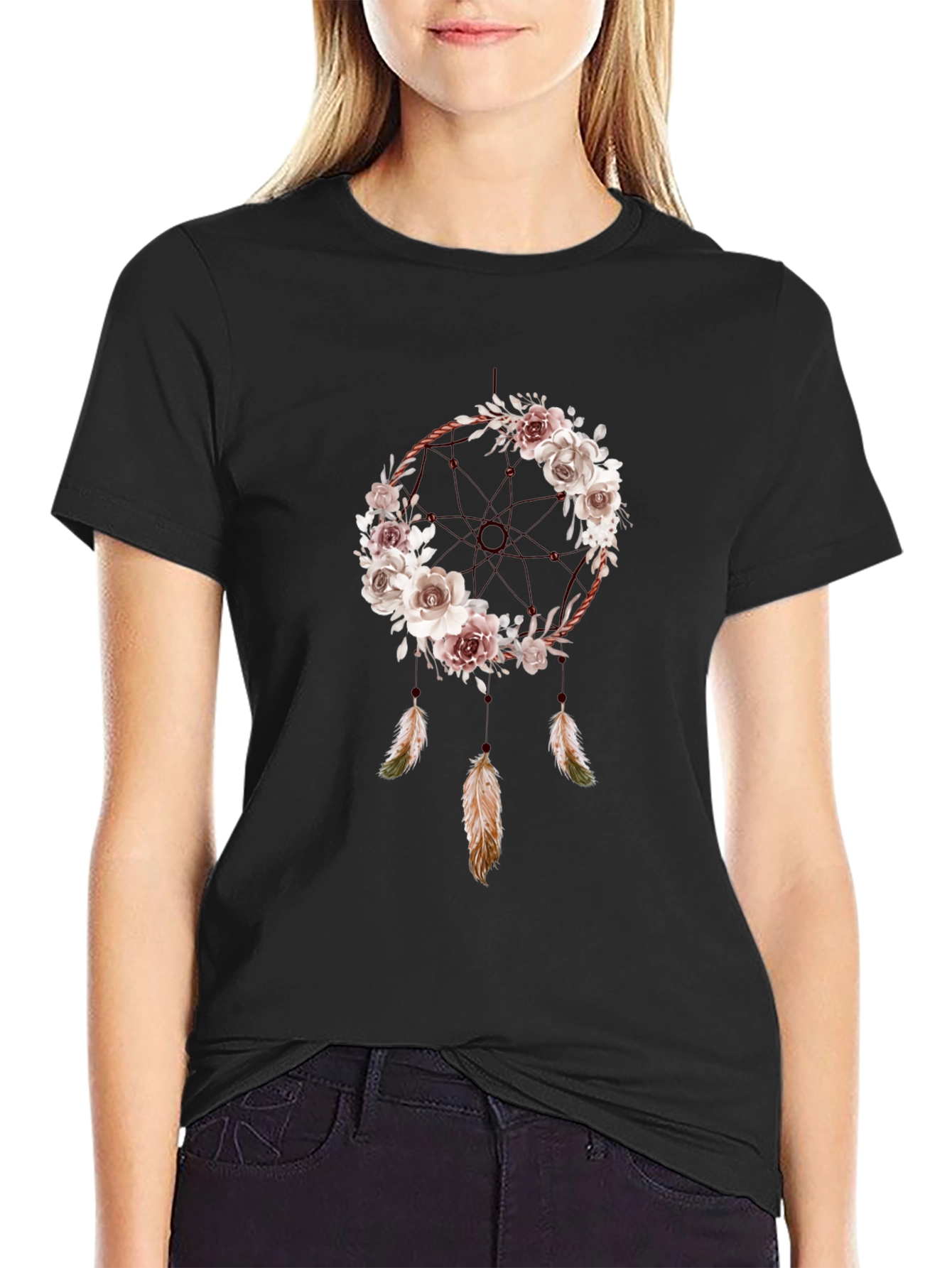 Floral Dreamcatcher Graphic T-Shirt - Boho Style