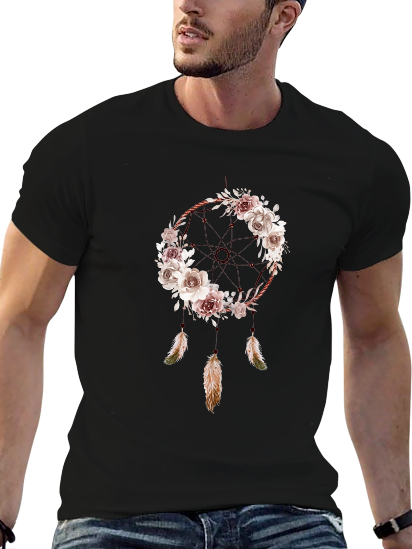 Floral Dreamcatcher Graphic T-Shirt - Boho Style