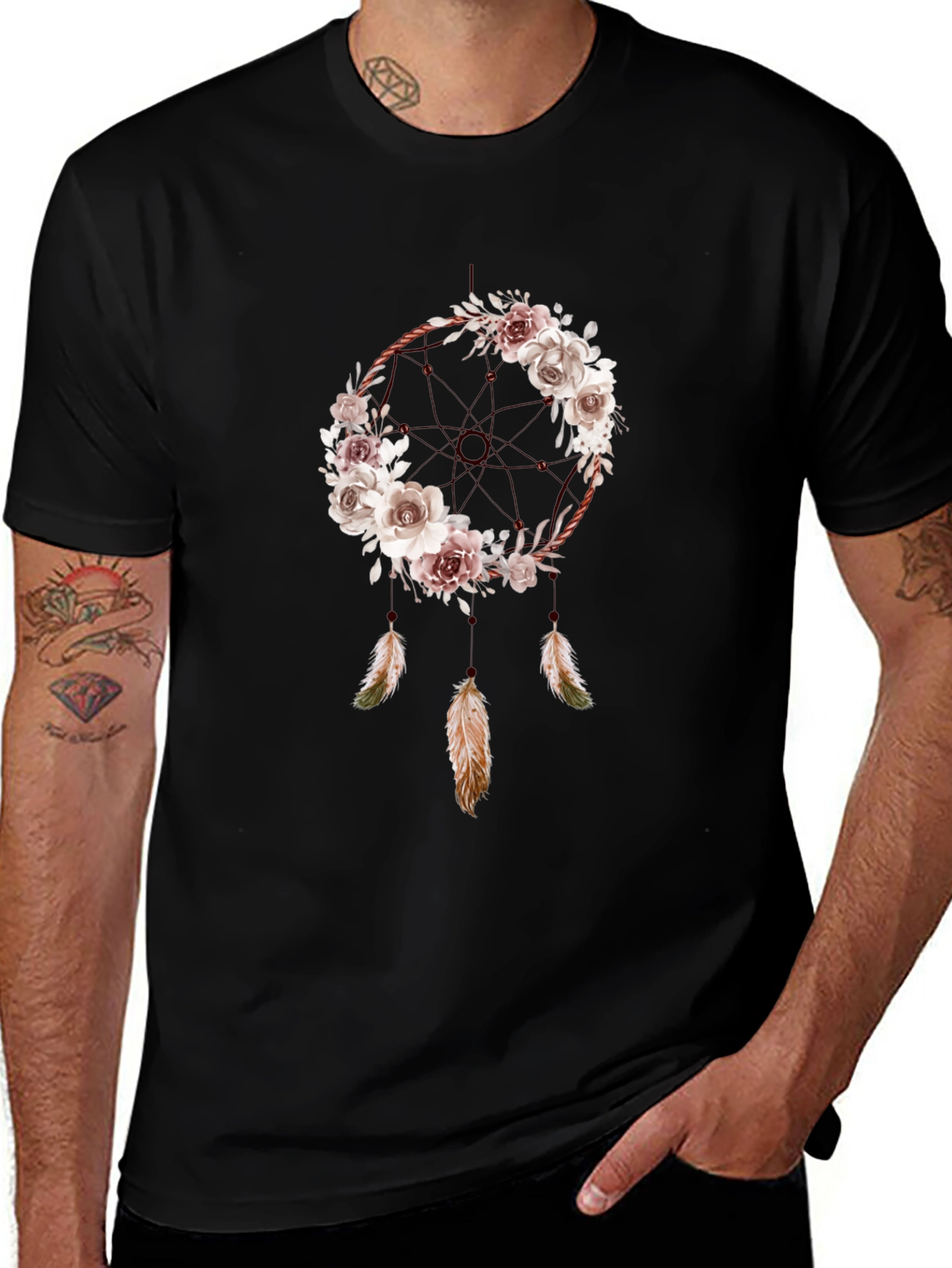 Floral Dreamcatcher Graphic T-Shirt - Boho Style