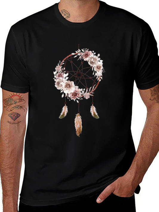 Floral Dreamcatcher Graphic T-Shirt - Boho Style