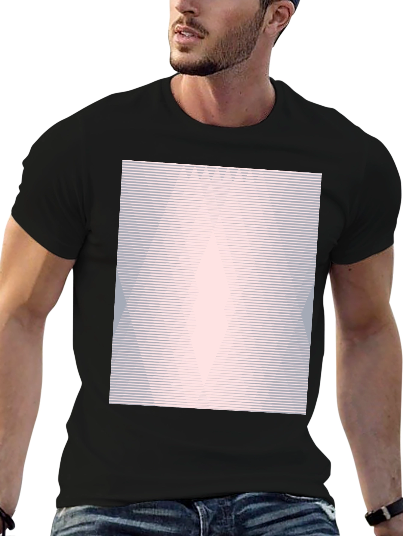 Geometric Line Pattern Black Graphic Tee