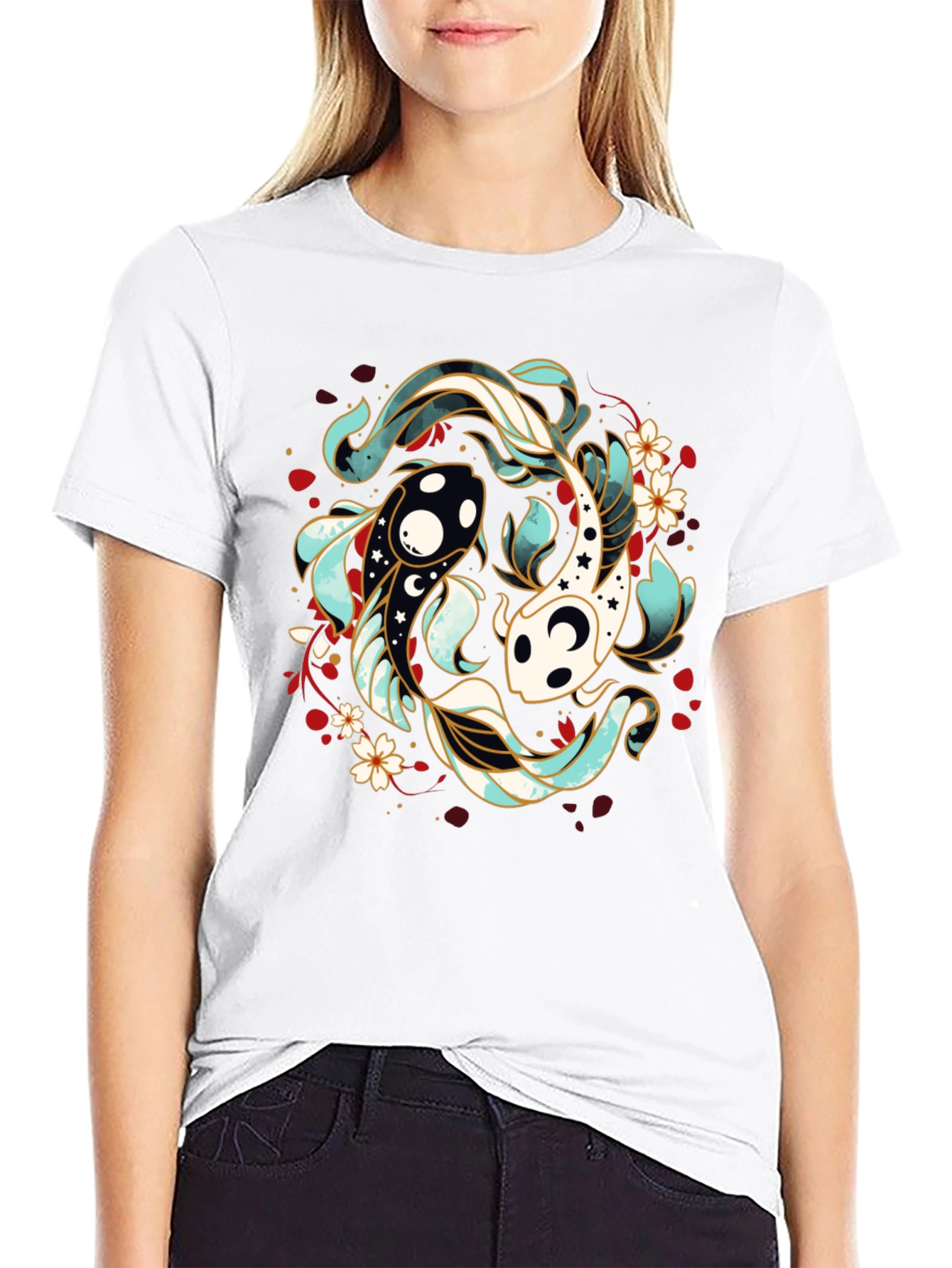 Yin Yang Koi Fish T-Shirt - Black