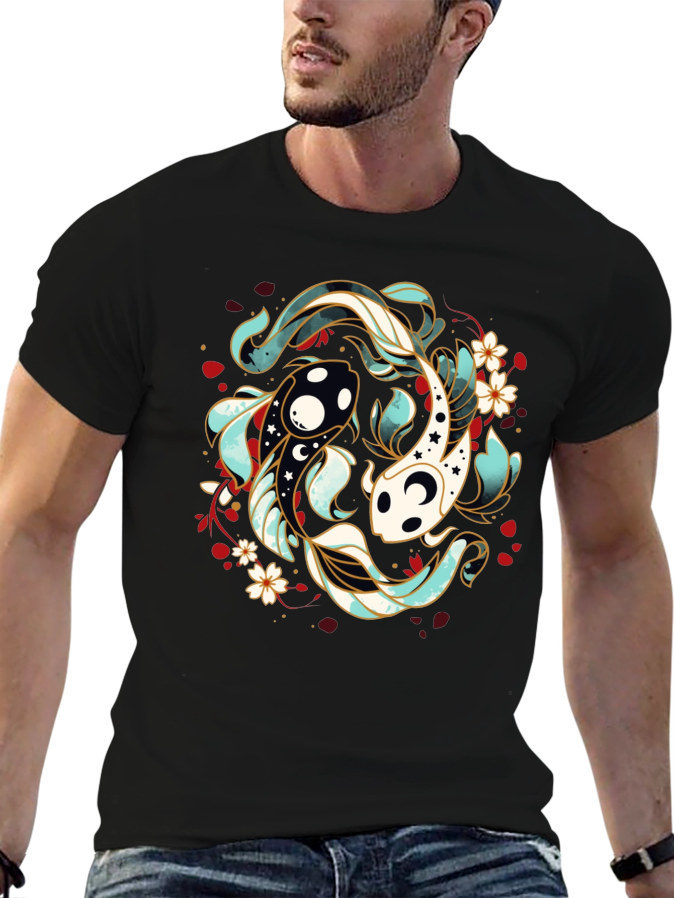 Yin Yang Koi Fish T-Shirt - Black