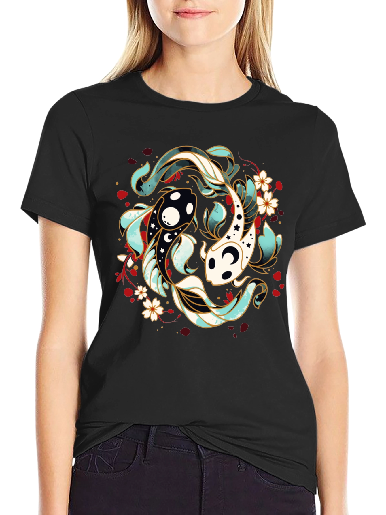 Yin Yang Koi Fish T-Shirt - Black
