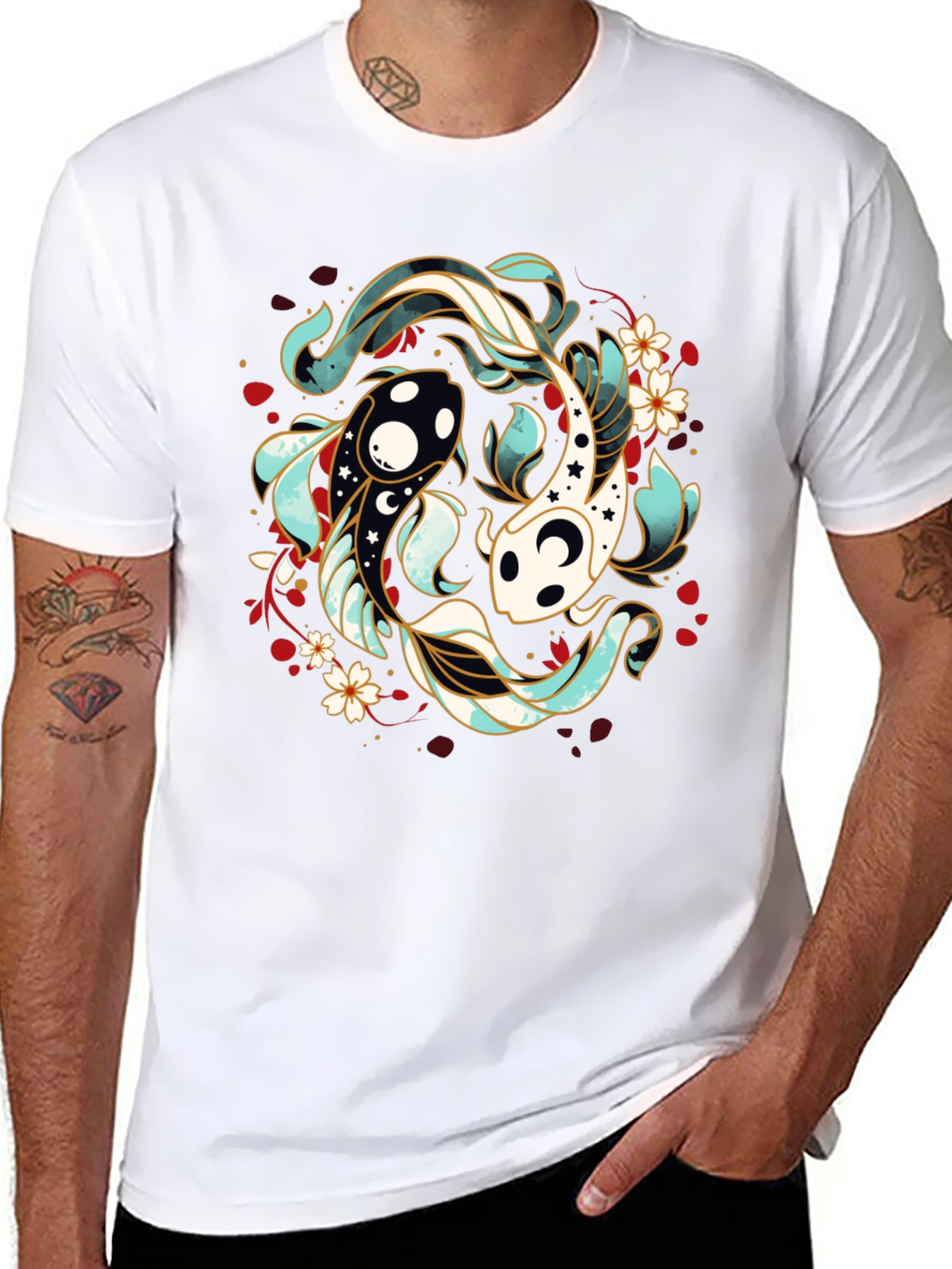 Yin Yang Koi Fish T-Shirt - Black