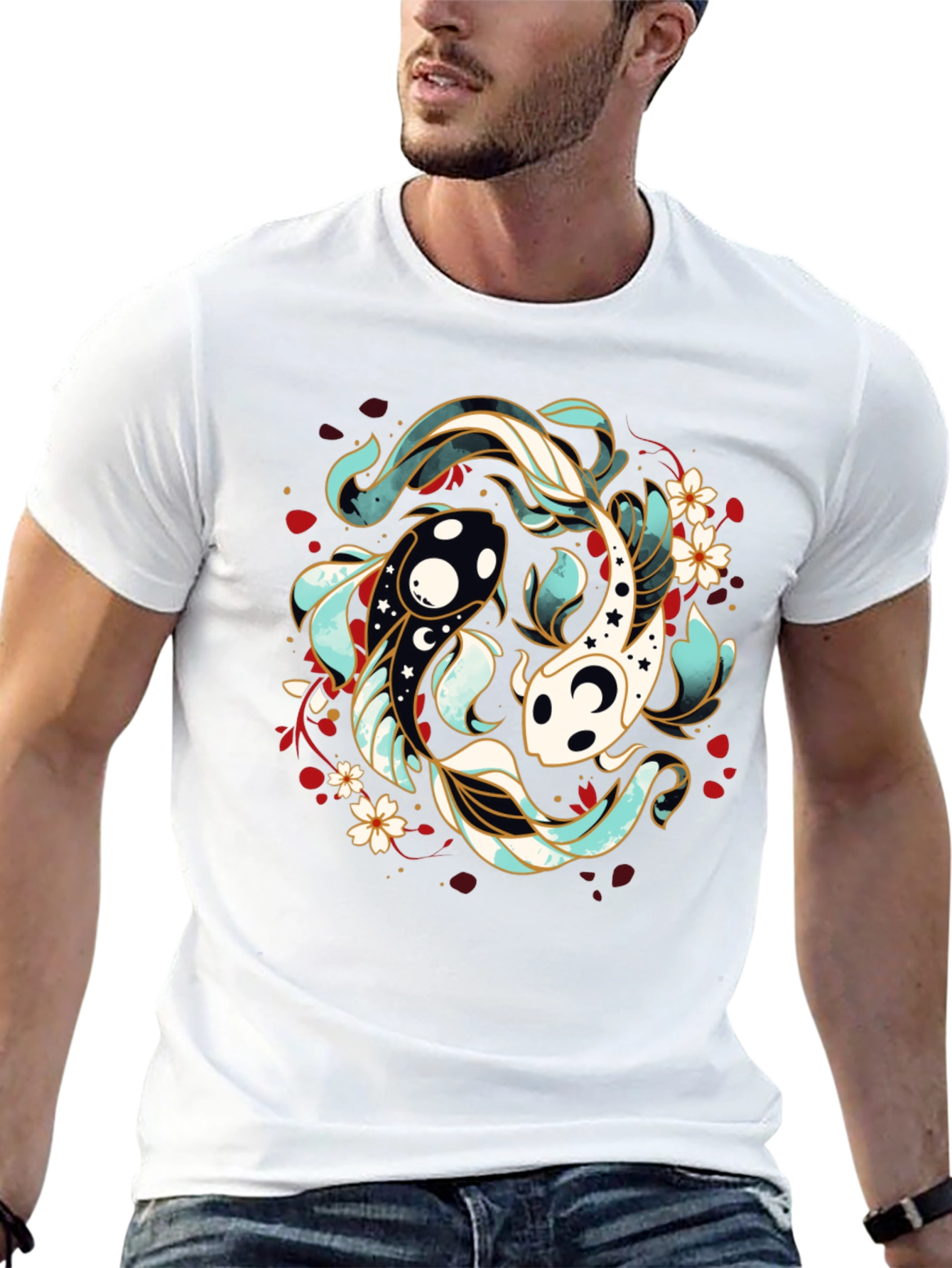 Yin Yang Koi Fish T-Shirt - Black