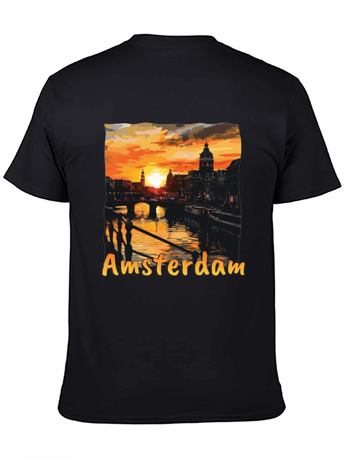 Amsterdam Sunset Graphic Tee - Black Cotton T-Shirt