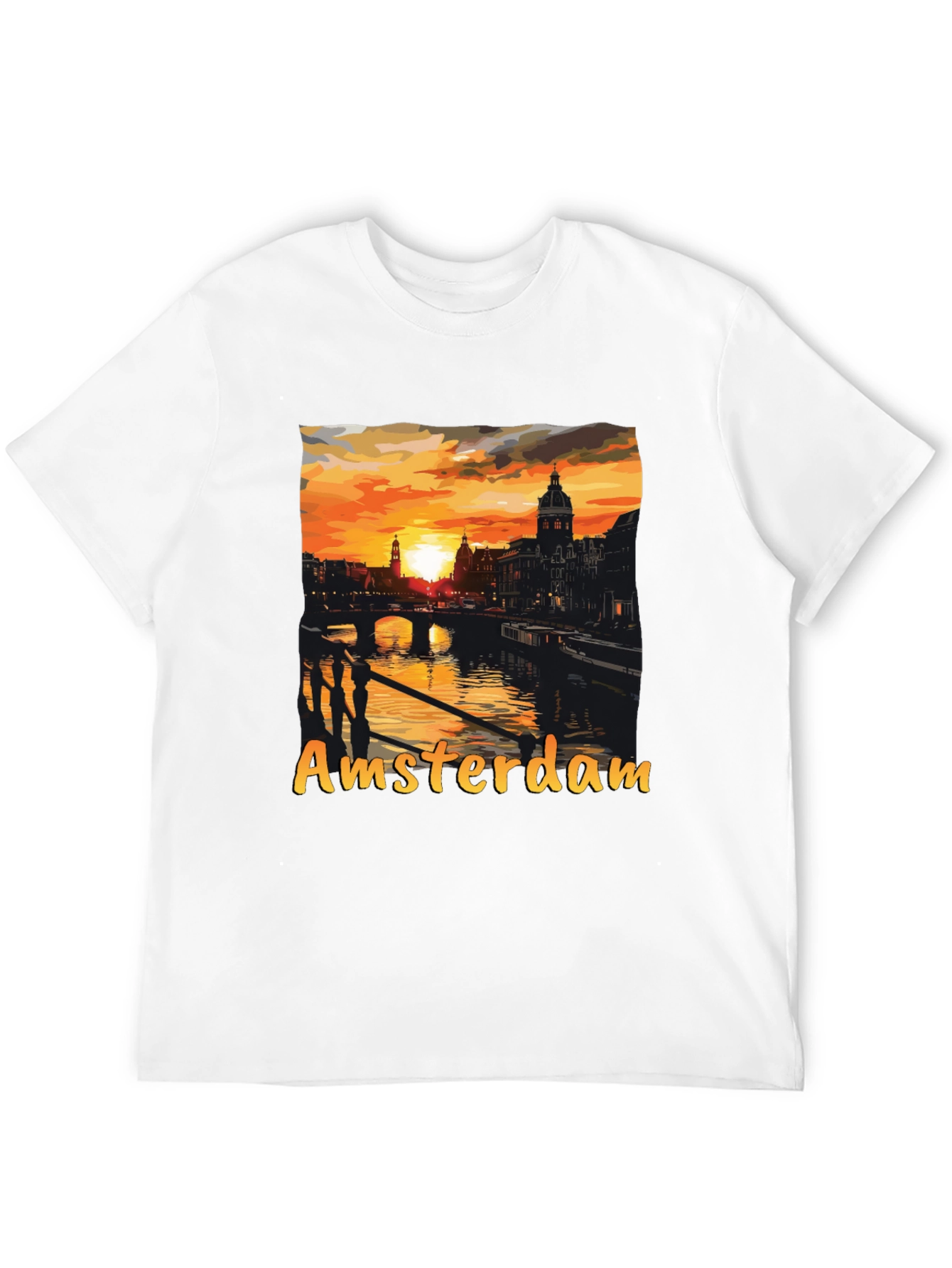 Amsterdam Sunset Graphic Tee - Black Cotton T-Shirt