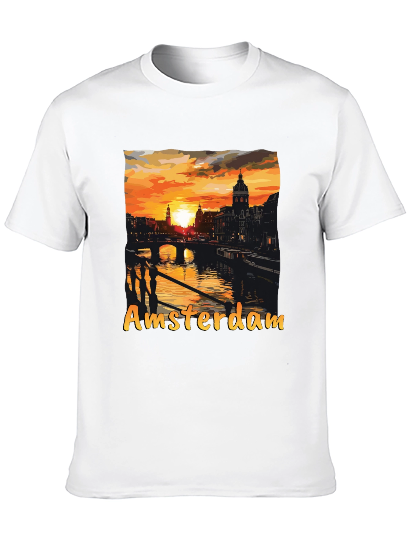 Amsterdam Sunset Graphic Tee - Black Cotton T-Shirt