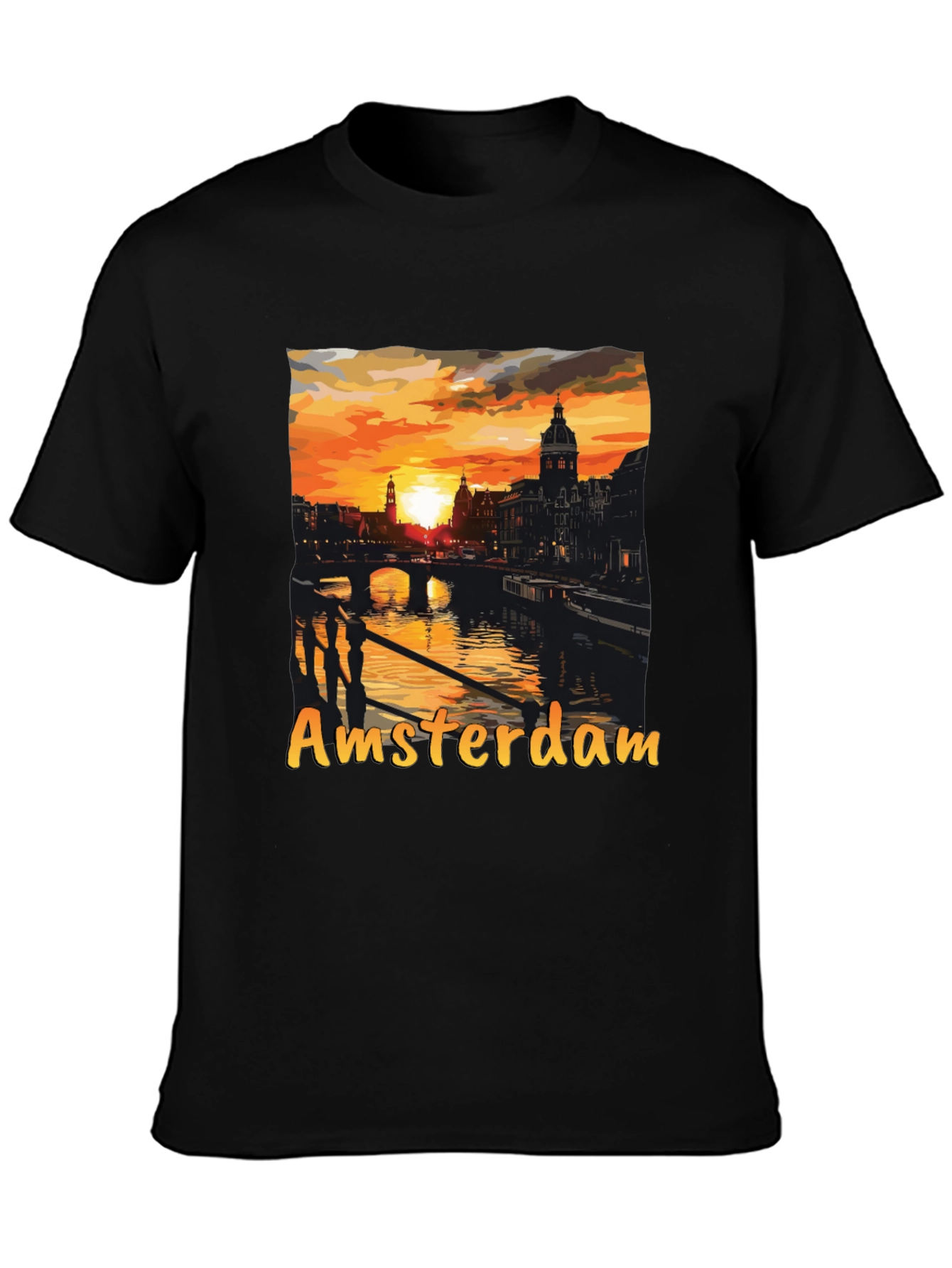 Amsterdam Sunset Graphic Tee - Black Cotton T-Shirt