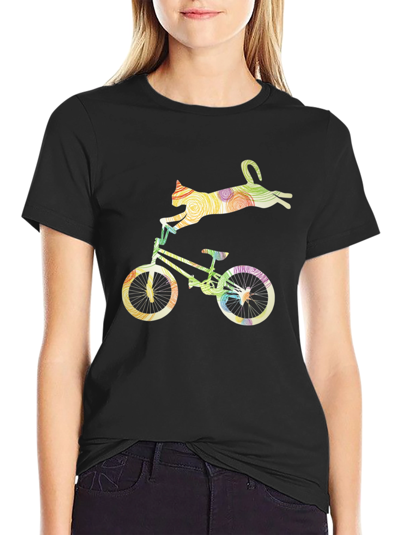 Cat Riding Bicycle Graphic Tee