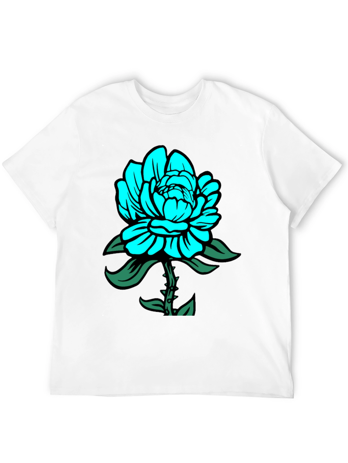 Mens Black T-Shirt with Teal Floral Design