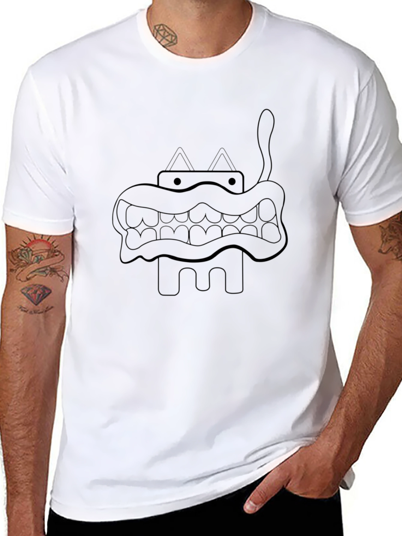 Graphic Print Black T-Shirt - Quirky Monster Design