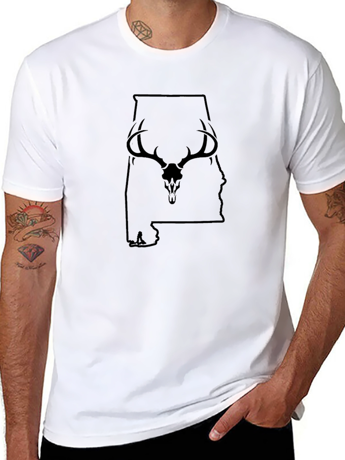 Alabama Deer Skull Graphic Tee - Black Cotton Blend