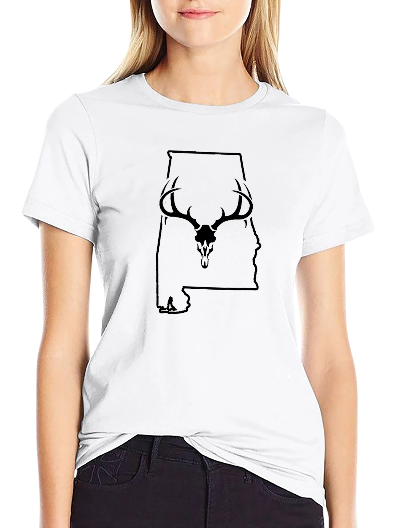 Alabama Deer Skull Graphic Tee - Black Cotton Blend