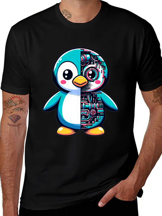 Robot Penguin Graphic Tee - Cool Black T-Shirt