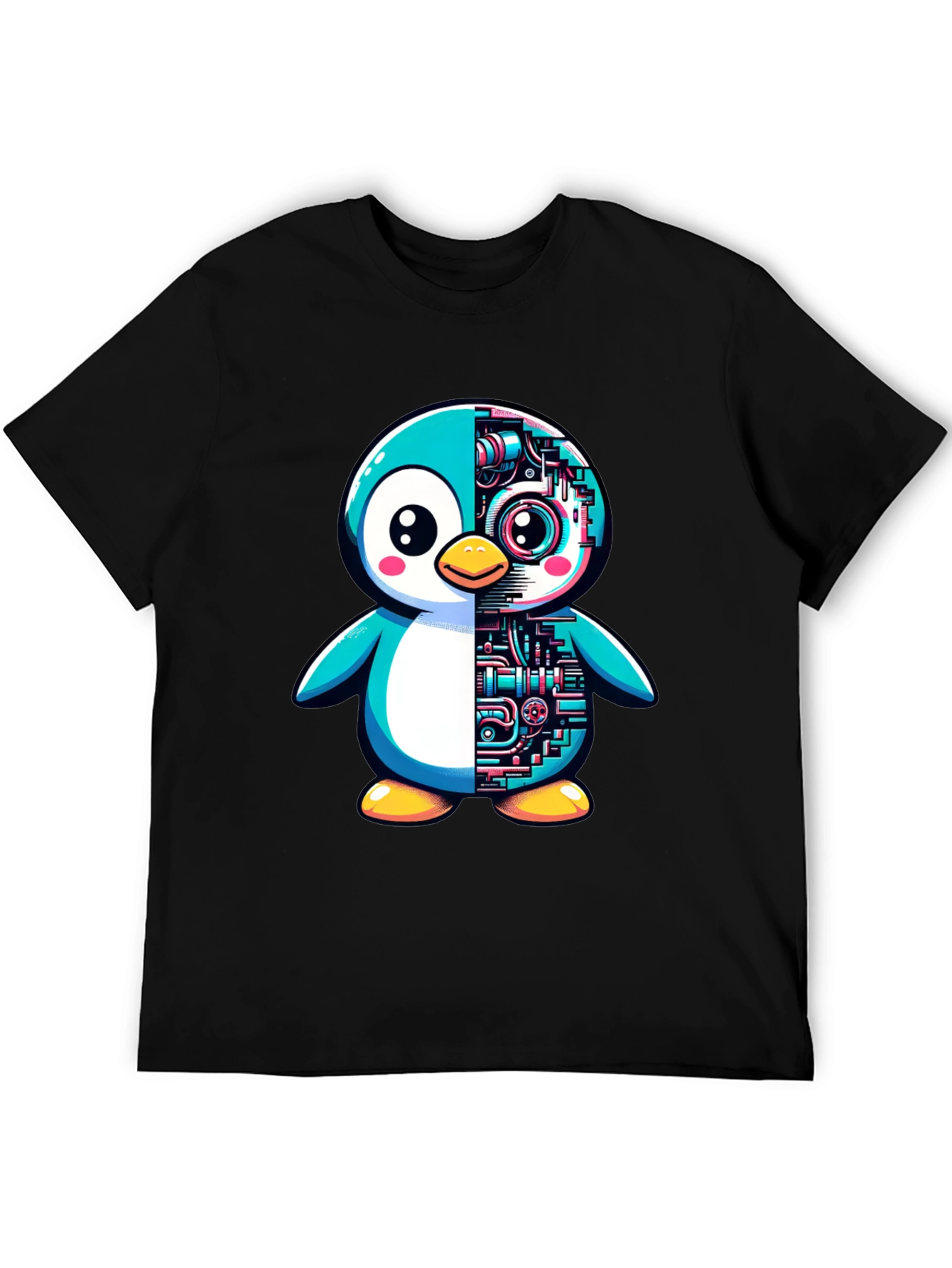Robot Penguin Graphic Tee - Cool Black T-Shirt