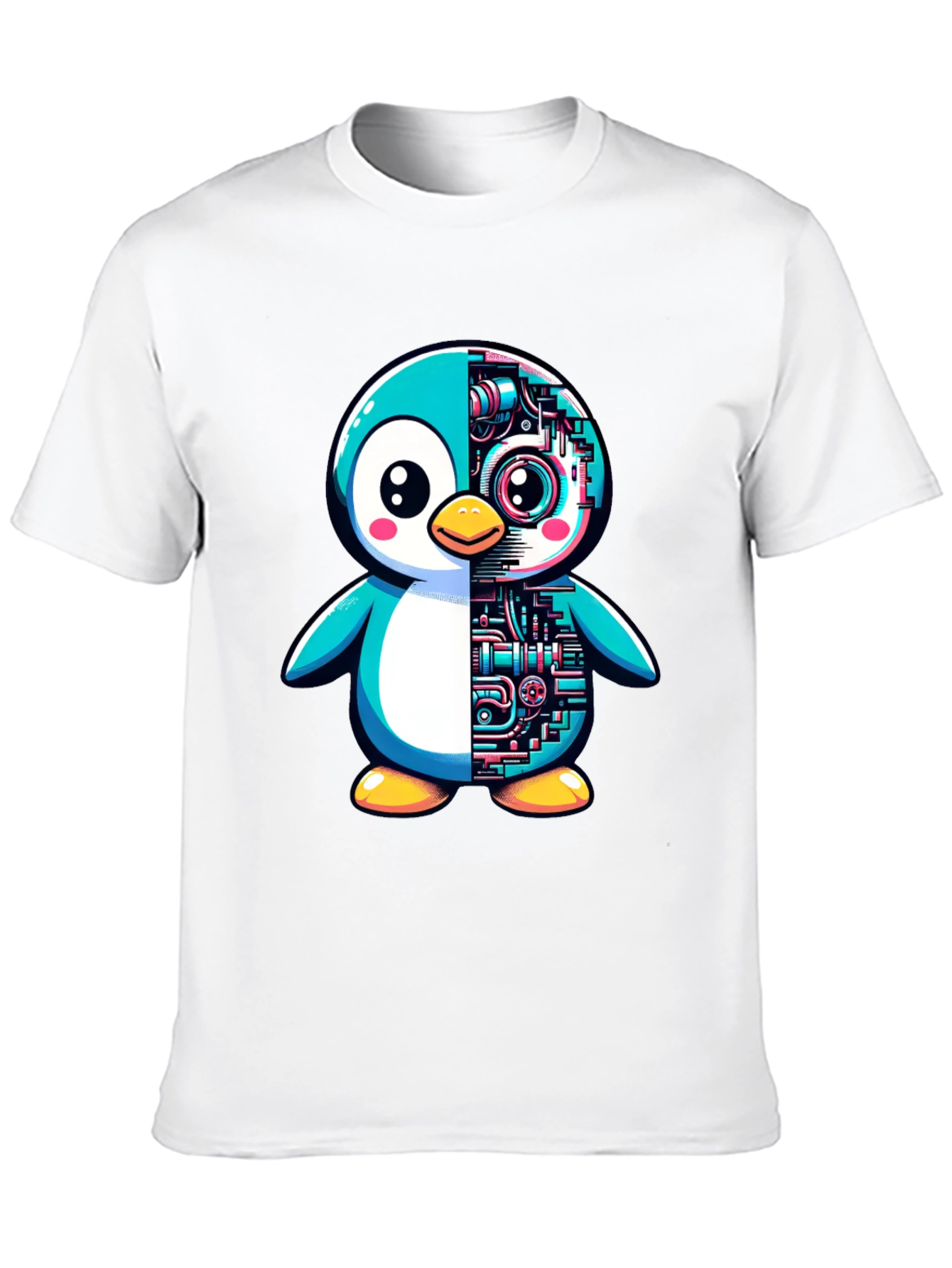 Robot Penguin Graphic Tee - Cool Black T-Shirt