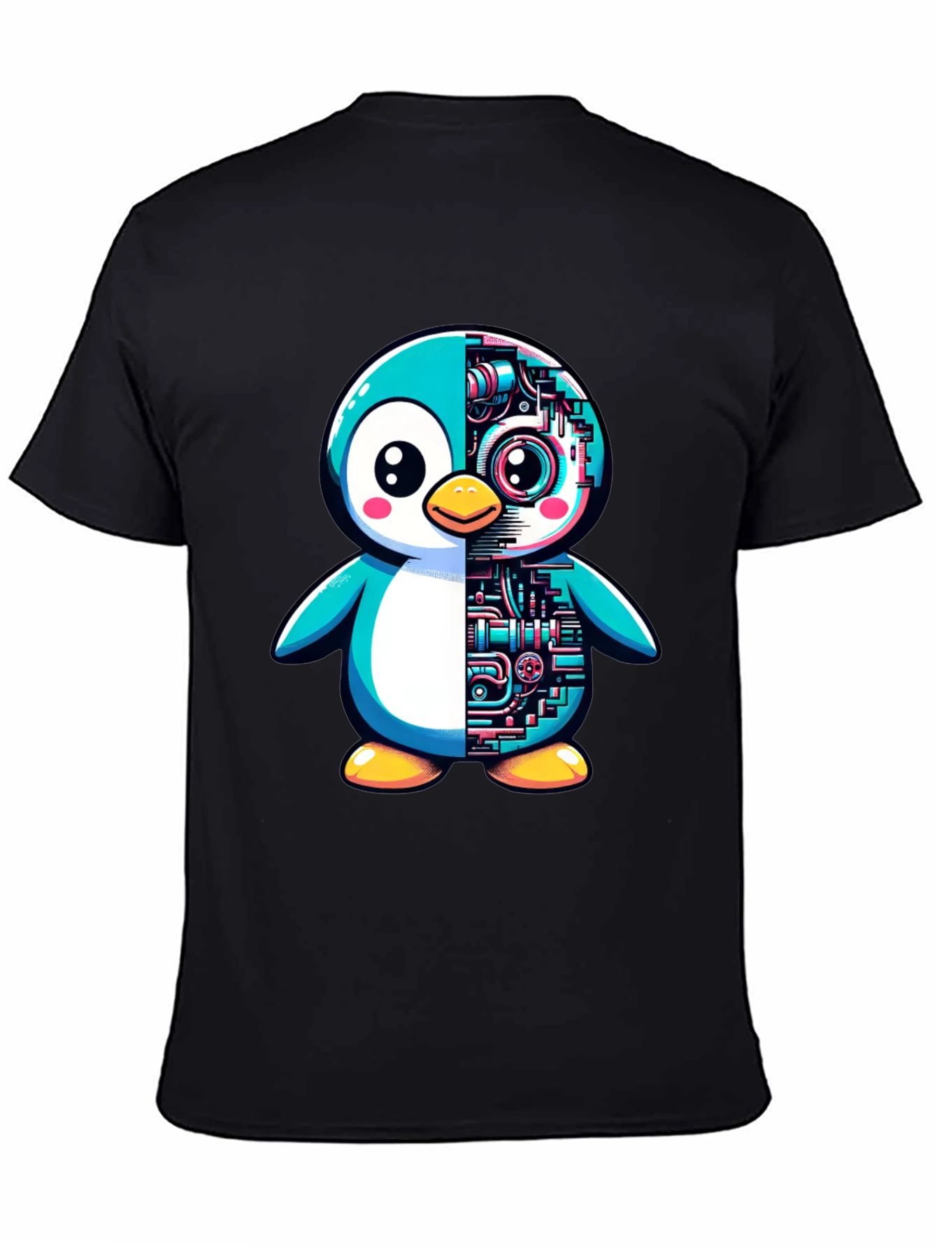 Robot Penguin Graphic Tee - Cool Black T-Shirt