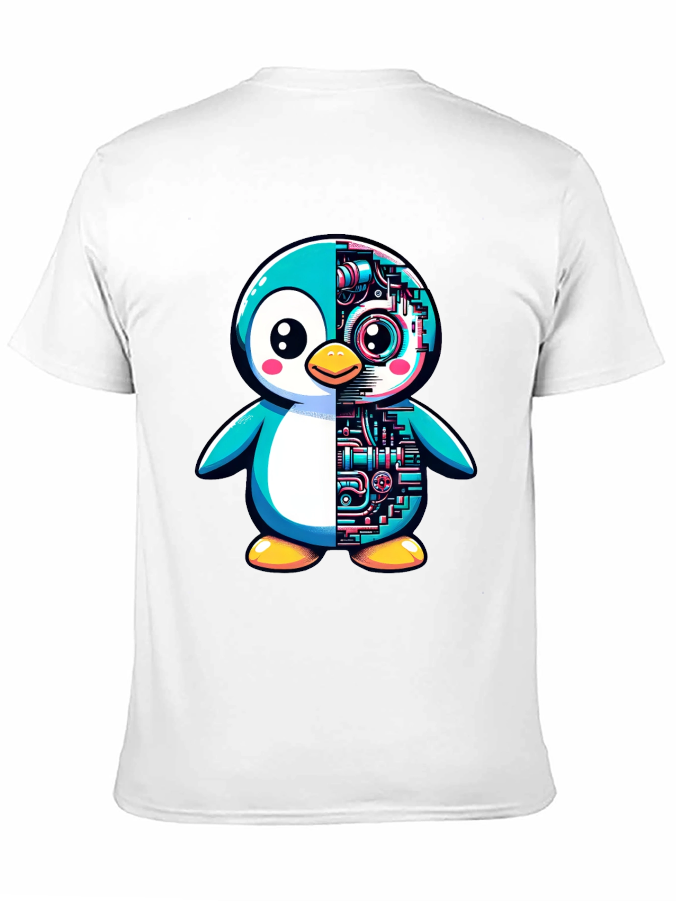 Robot Penguin Graphic Tee - Cool Black T-Shirt