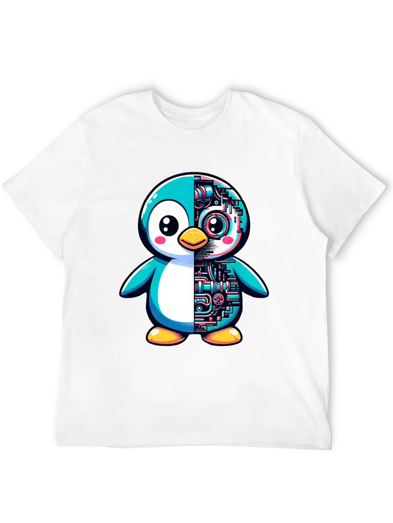 Robot Penguin Graphic Tee - Cool Black T-Shirt
