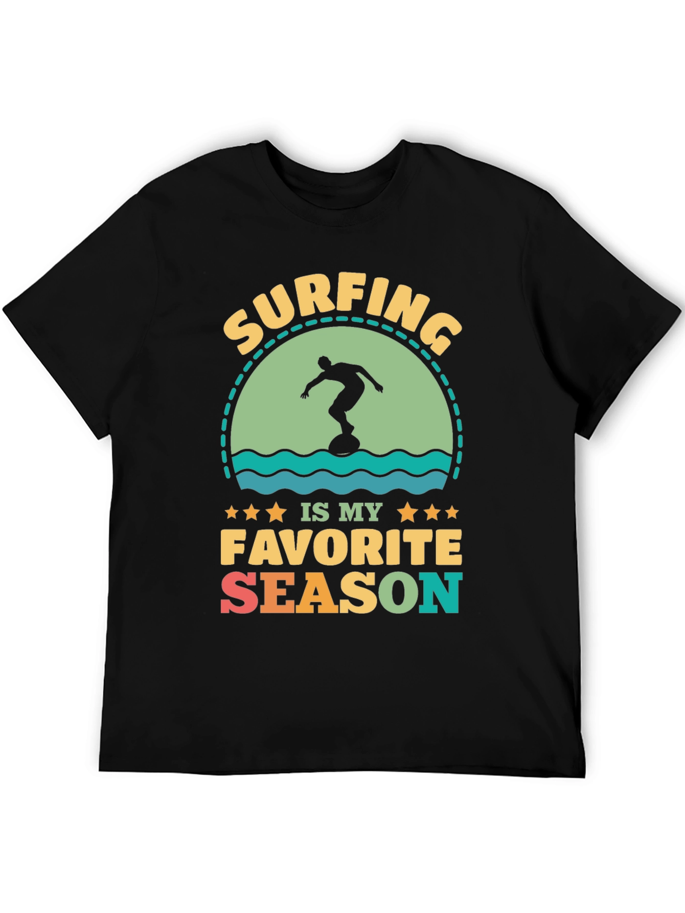 Surfing Is My Favorite Season Black Graphic Tee