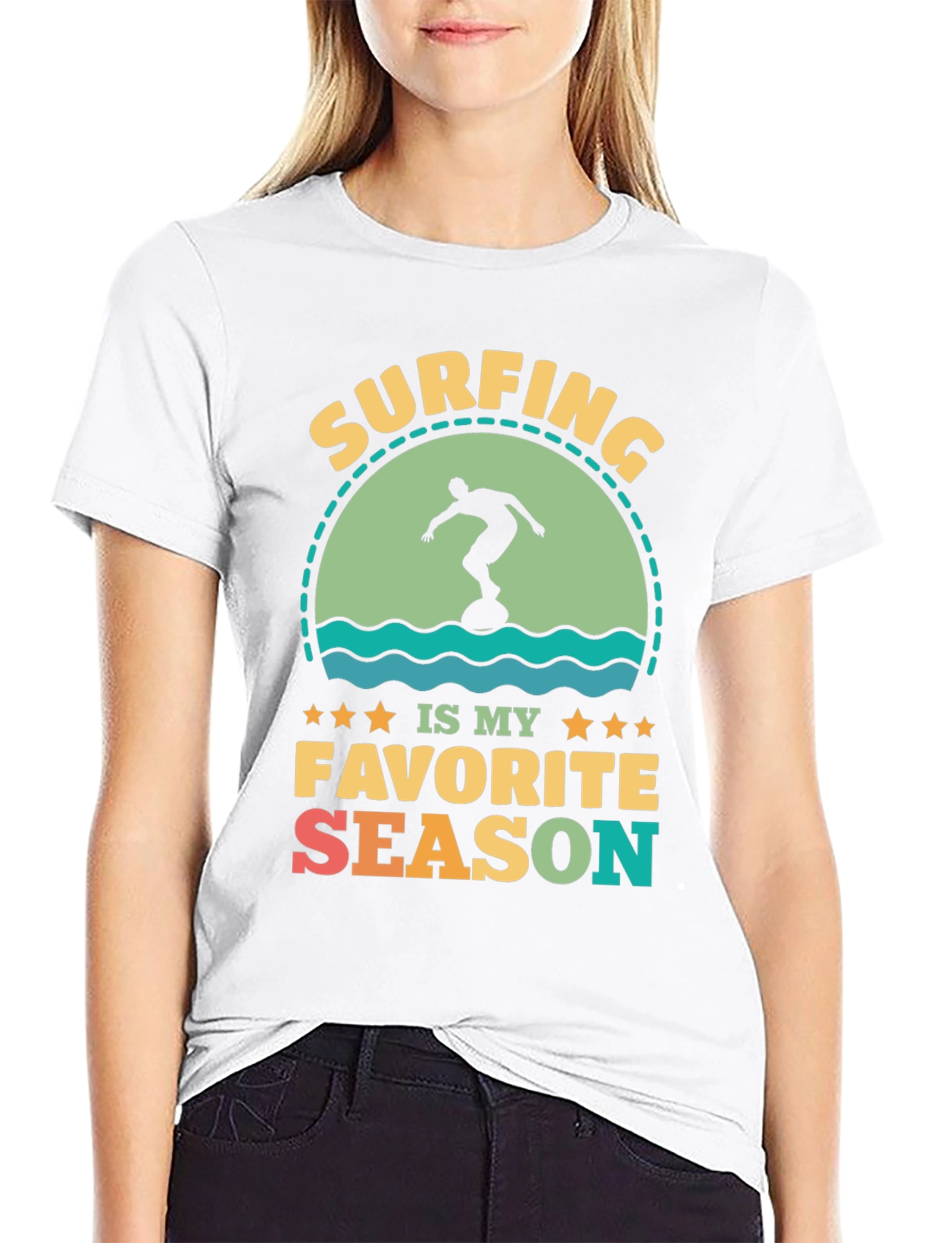 Surfing Is My Favorite Season Black Graphic Tee
