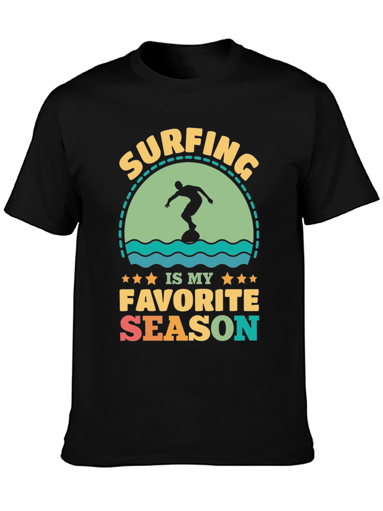 Surfing Is My Favorite Season Black Graphic Tee