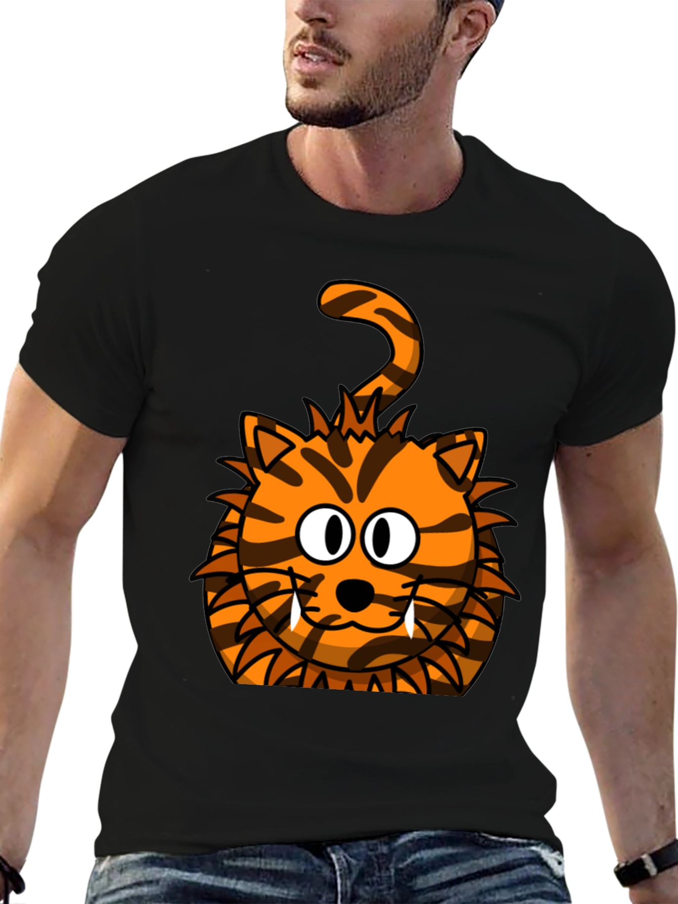 Cartoon Tiger Graphic Black T-Shirt