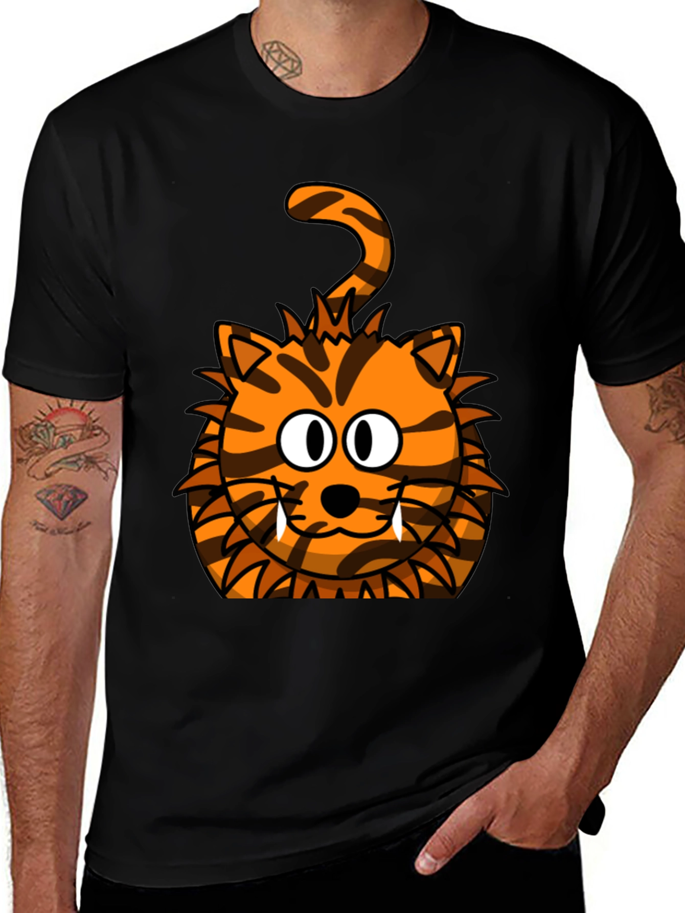 Cartoon Tiger Graphic Black T-Shirt