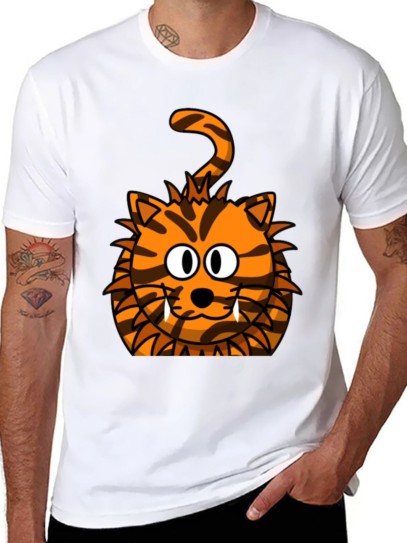 Cartoon Tiger Graphic Black T-Shirt