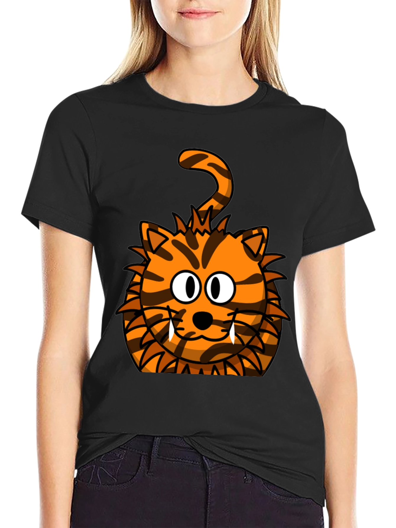 Cartoon Tiger Graphic Black T-Shirt