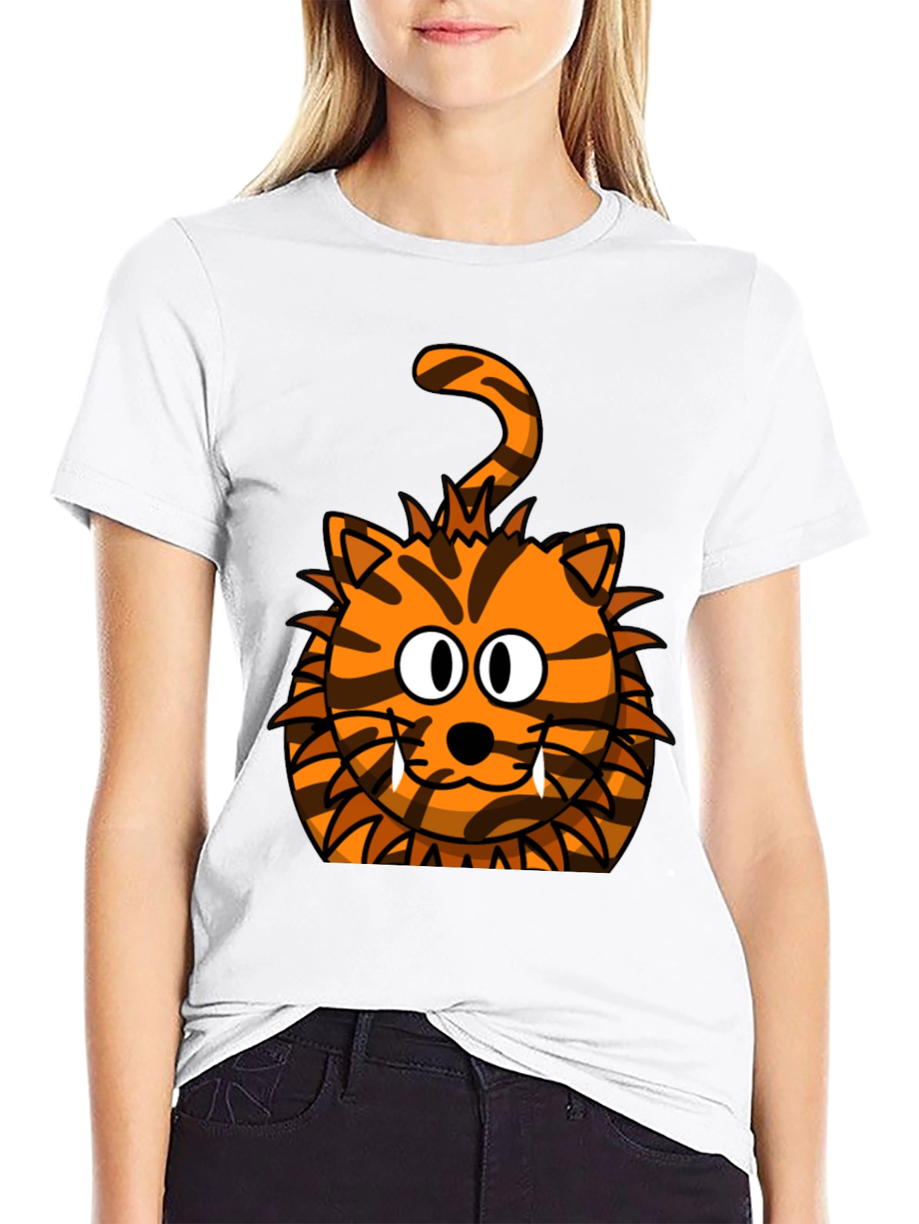 Cartoon Tiger Graphic Black T-Shirt