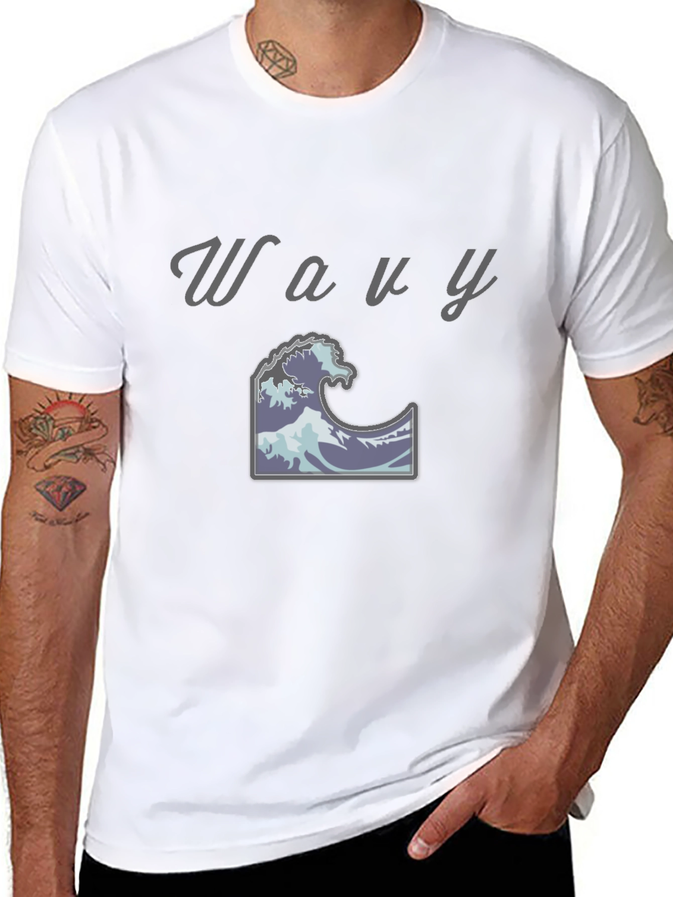 Wavy Wave Design Black T-Shirt