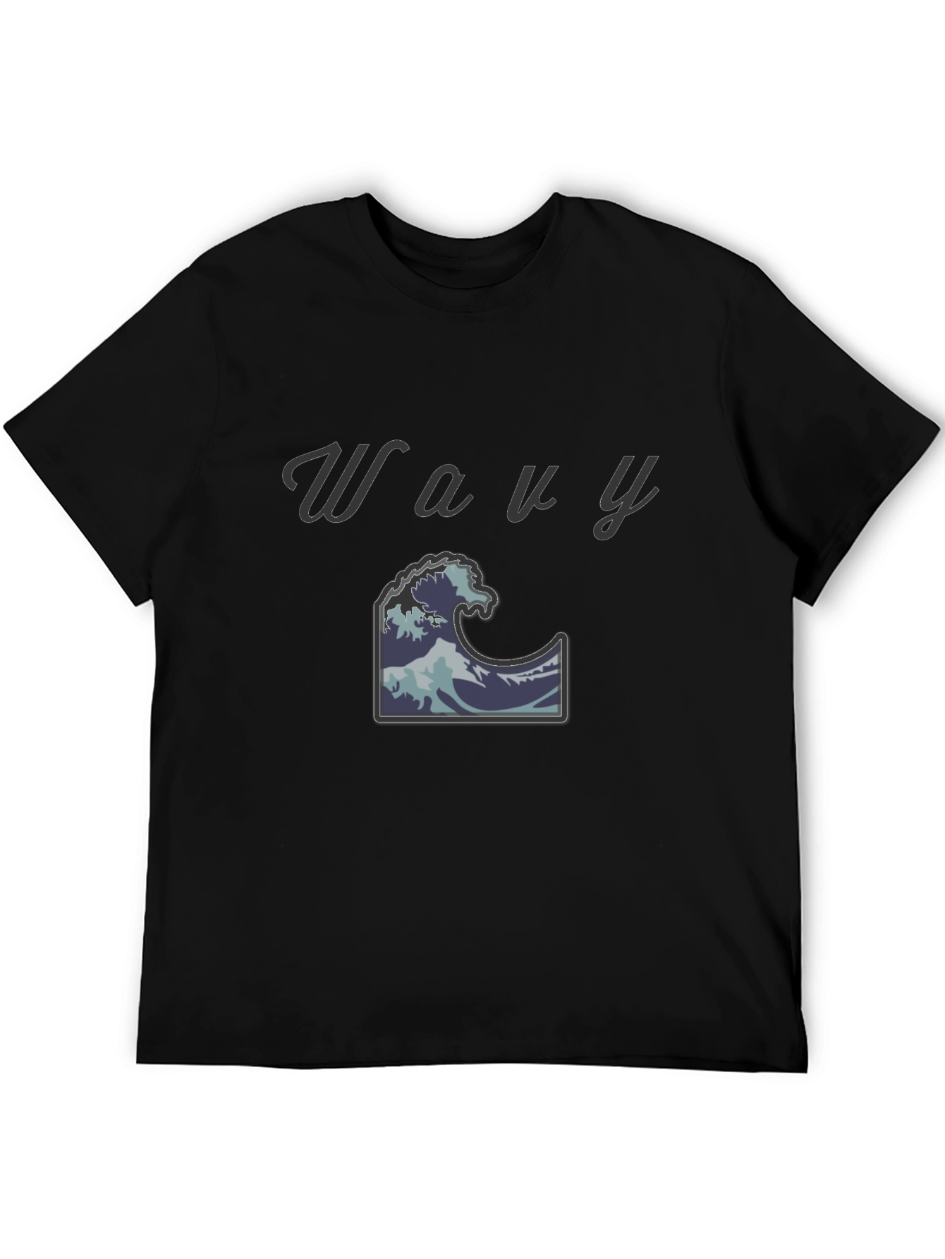Wavy Wave Design Black T-Shirt