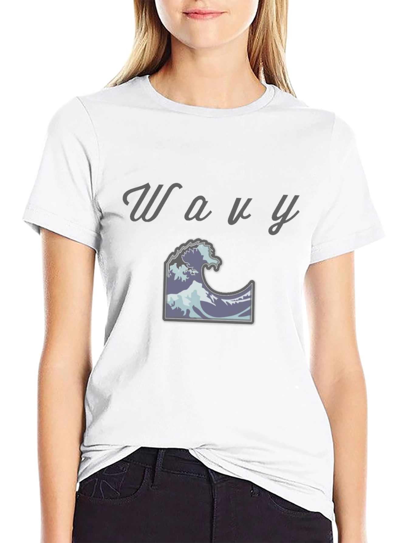 Wavy Wave Design Black T-Shirt
