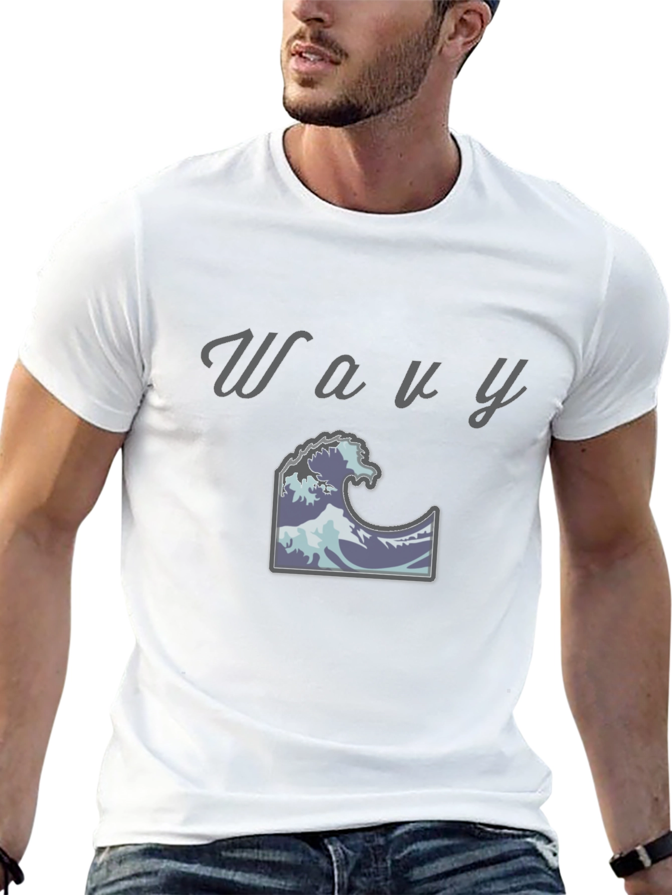 Wavy Wave Design Black T-Shirt