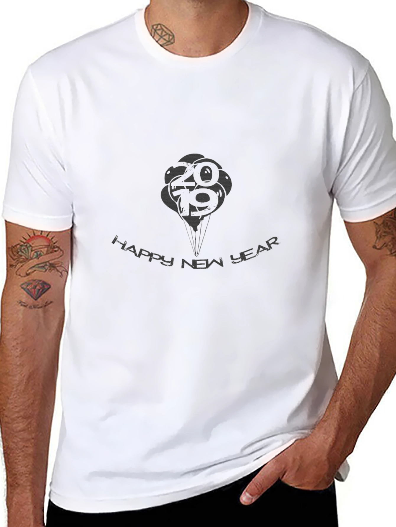 Mens Black Happy New Year 2019 Graphic T-Shirt