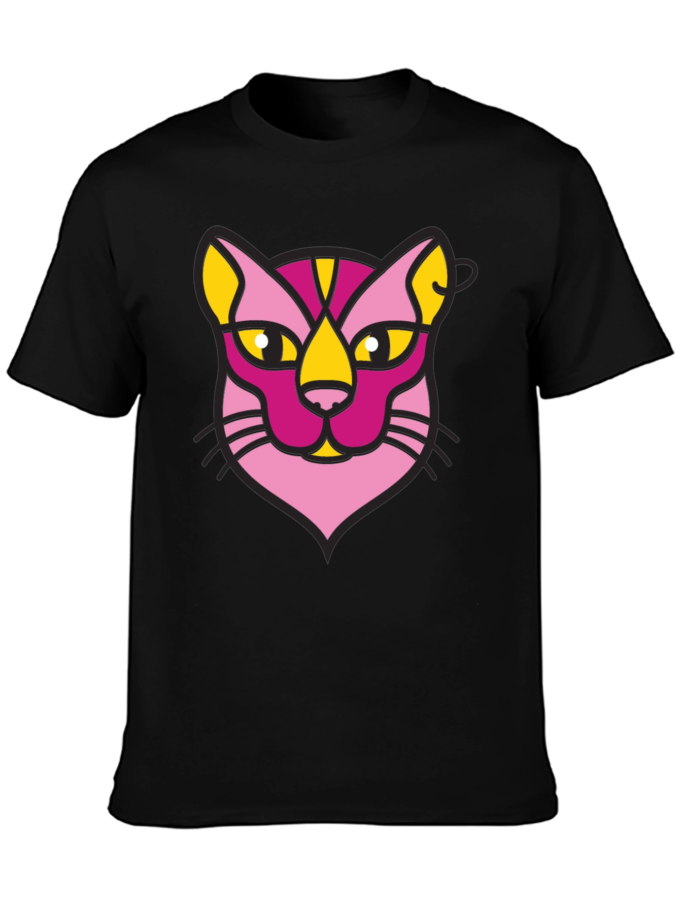 Abstract Cat Graphic Black T-Shirt