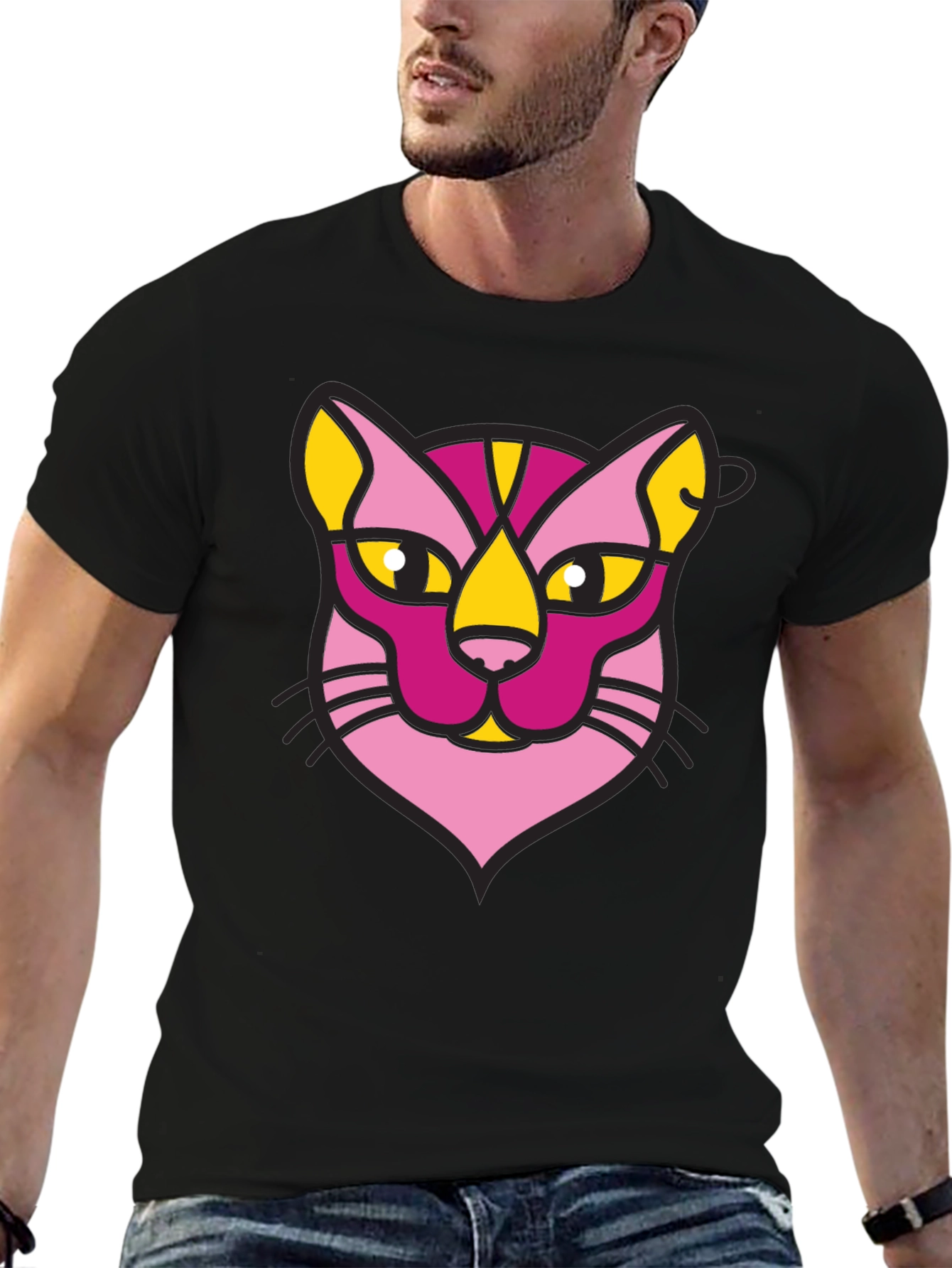 Abstract Cat Graphic Black T-Shirt